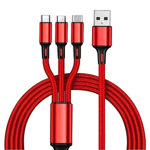 彩色尼龙编织usb-c快速充电电缆3合1 C型数据充电器，适用于iPhone所有手机，包括iOS设备摄像头 - Product Image 1