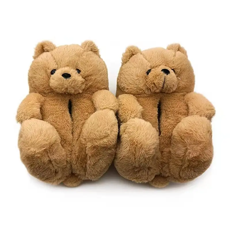 Zapatillas de oso de peluche cálidas de invierno, juguetes de peluche para mujer, juguetes de peluche de oso para regalo