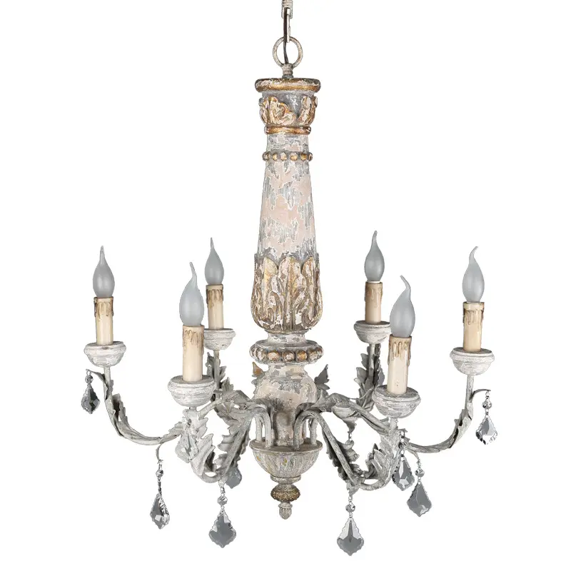 Lustre de madeira sólida, luminária moderna de seis cabeças, decorativa para quarto e princesa