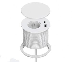 80毫米迷你智能法国电源圆形索环办公桌电源插座，带USB A + usb-c充电端口顶部，带旋转盖 - Product Image 1