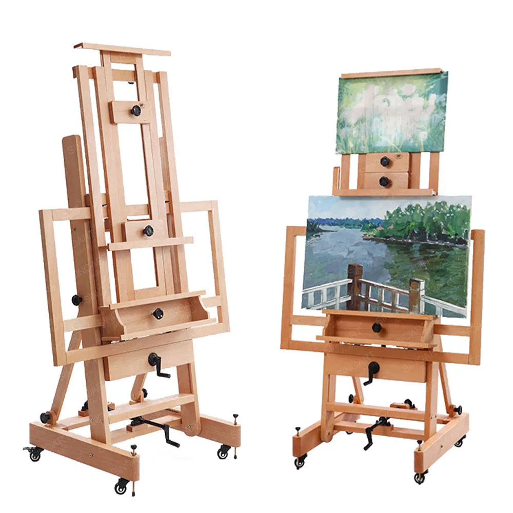 Sinoart nghệ sĩ extra-lớn đa chức năng Studio Giá vẽ Deluxe Heavy Duty Artist Studio gỗ Giá vẽ với bánh rocker