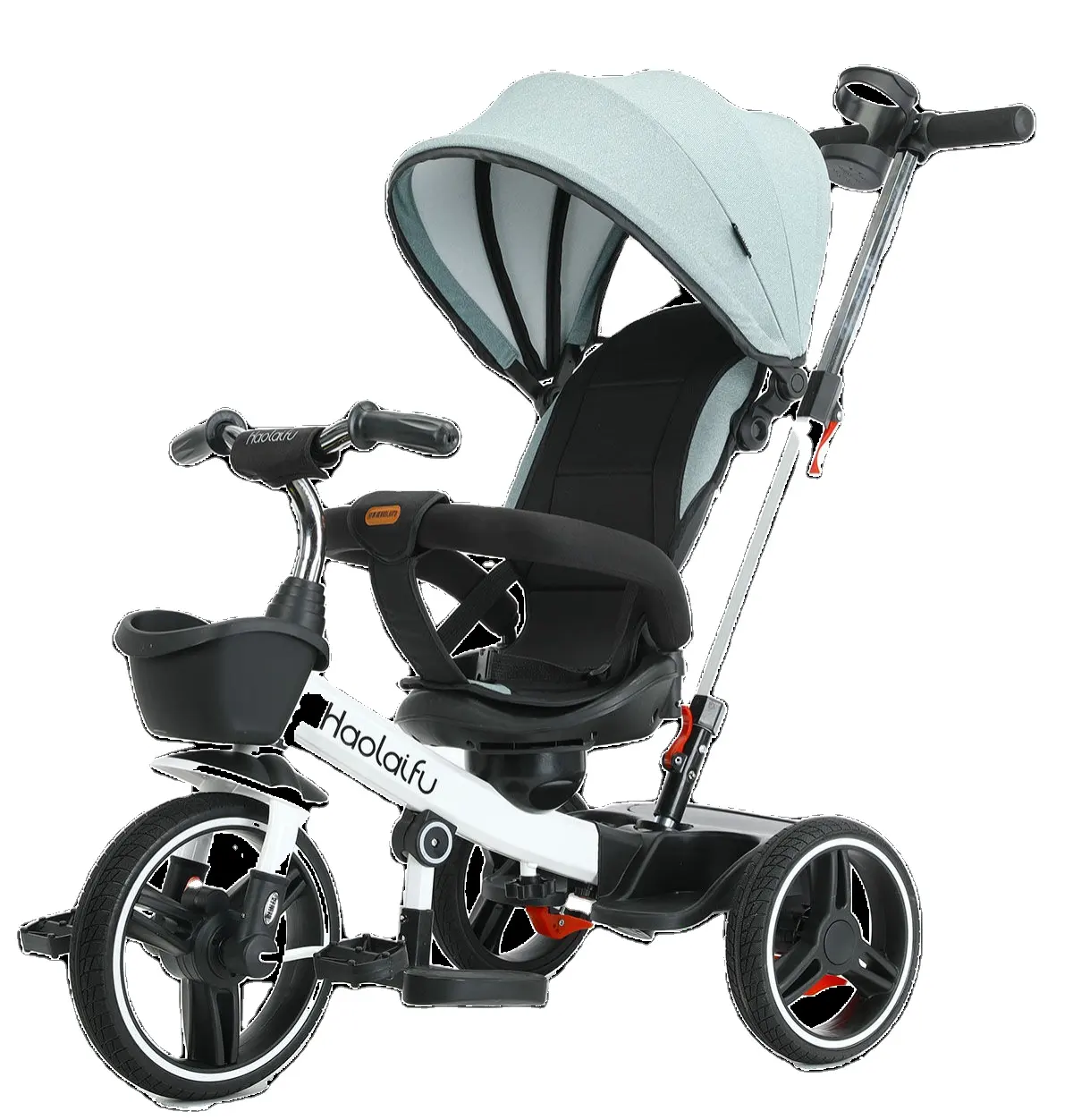 18 ay-5 yıl bebek üç tekerlekli bisiklet için itme kolu arazi PU tekerlek ile 1 çocuk Trike 4