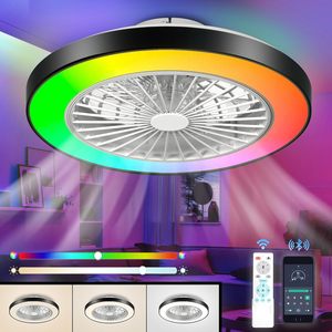 Ventiladores de techo LED con Control de aplicación inteligente de 18,9 pulgadas, luz de ventilador LED RGB para dormitorio, sala de estar, cambio de Color 3000K-6000K - Product Image 2