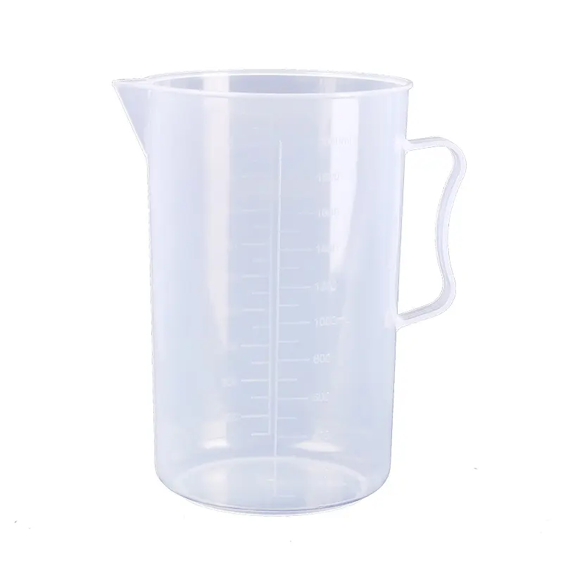 Vaso de precipitados al por mayor vaso de plástico líquido con mango vaso de medición de laboratorio de plástico de borosilicato