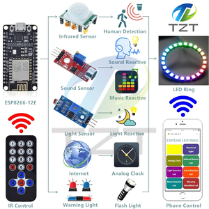 TZT Starter Kit per Arduino Kit ESP8266 anello LED striscia RGB 24 bit WS2812B suono/musica reattivo, orologio analogico, avviso/rilevamento - Product Image 3
