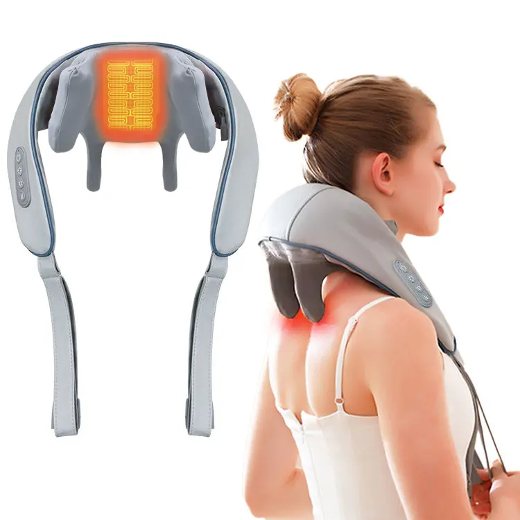 Masajeador de cuello y hombros recargable electrónico con acupresión para frotar en caliente, masajeador de cuello inteligente para aliviar el dolor con calor, inalámbrico, profundo
