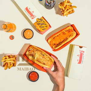 Custom Arabic Deli Fast Food Takeout to Go Sliding Open Burger Shawarma Corn Hot Dog Slide Drawer Box Paper Packaging Container - Product Image 2