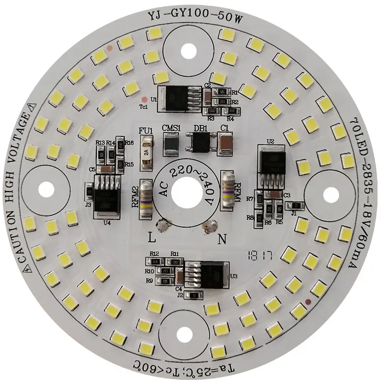 โรงงานการจัดส่ง220V 50W 105 Lm/W Driverless AC SMD อลูมิเนียม DOB LED PCB สำหรับ LED ทำงาน