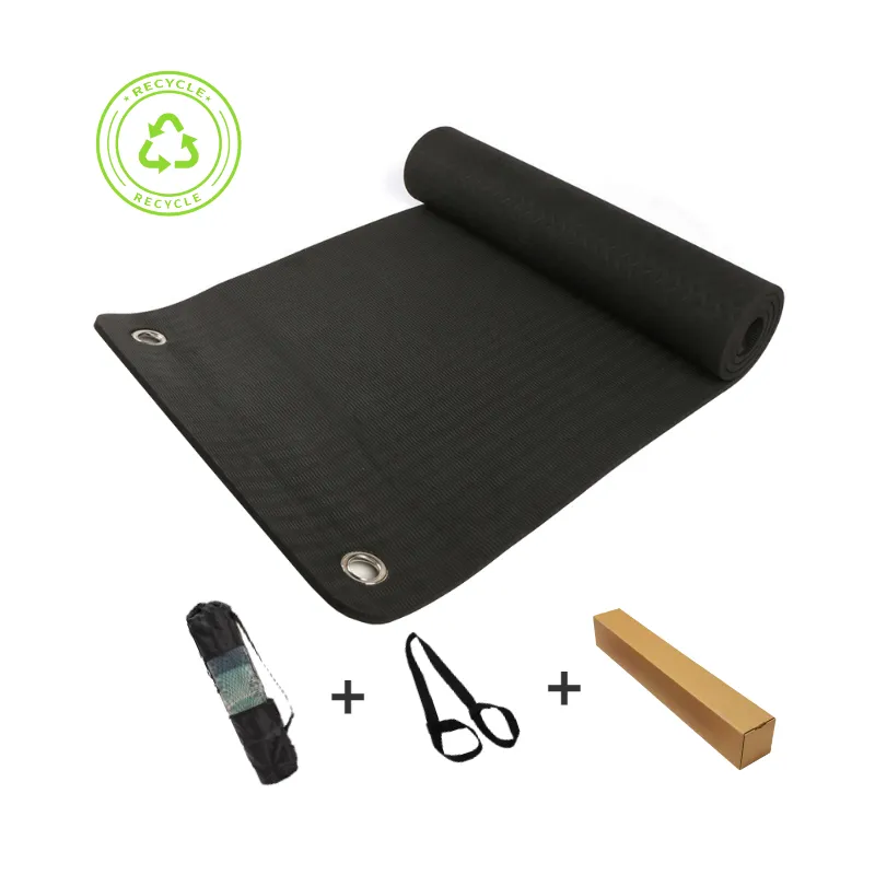 Workout Gym Studio Muur Opknoping Custom Gedrukt Milieuvriendelijk Duurzaam Antislip Oefening Dikke Zwarte Tpe Yoga Mat Met Oogje Gat