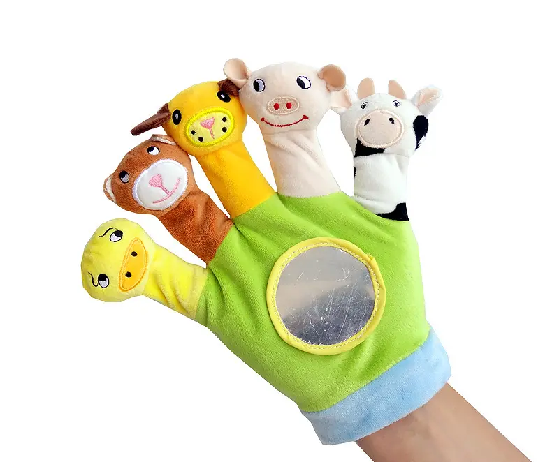 หุ่นนิ้วมือสำหรับเด็กทารกของเล่นเพื่อการศึกษาสำหรับเด็กแรกเกิดรูปสัตว์น่ารักออกแบบได้ตามต้องการ