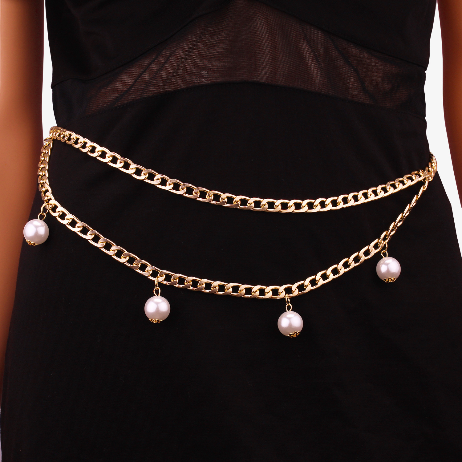Chaîne de taille double couche avec pendentif en perles