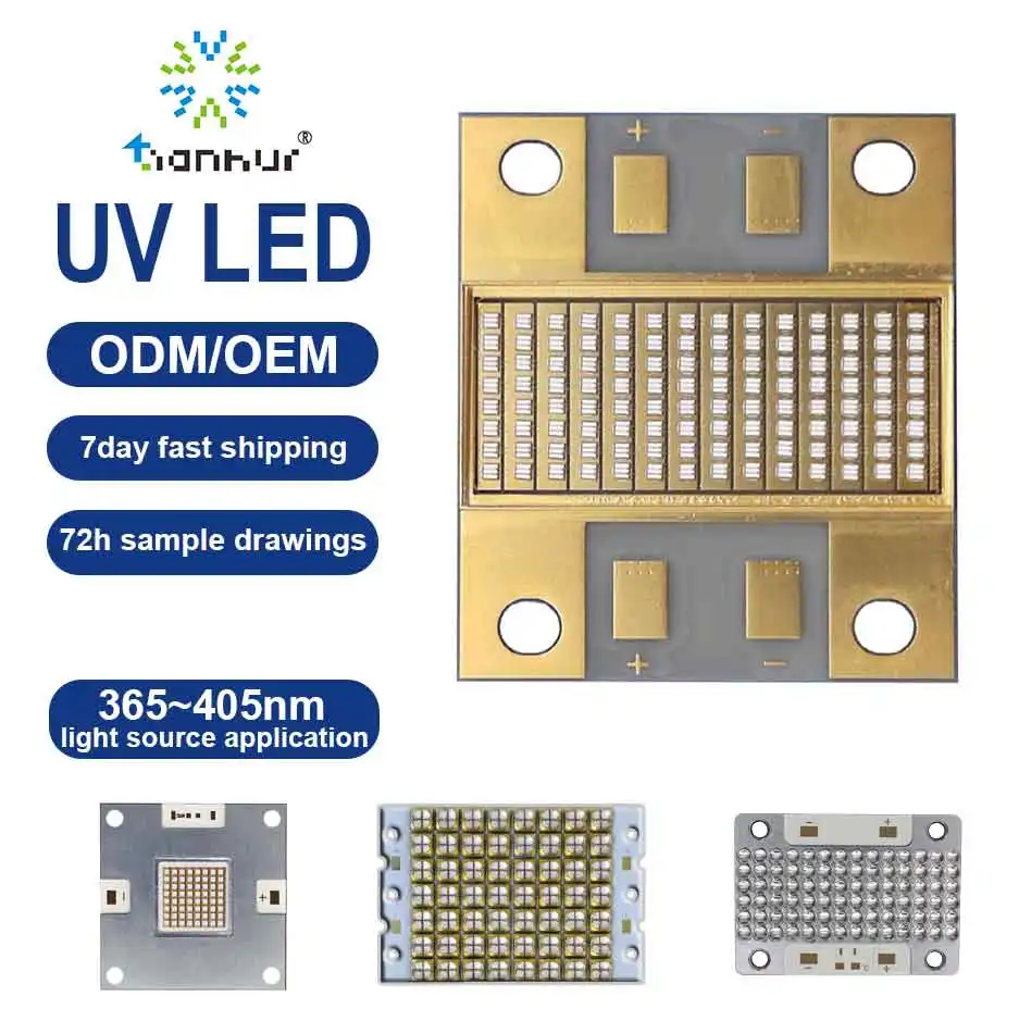 Công suất cao UV LED Bảng điều chỉnh mảng 395nm 365nm 405nm phát ra ánh sáng màu đen tím cho các giải pháp thiết kế chiếu sáng và mạch điện