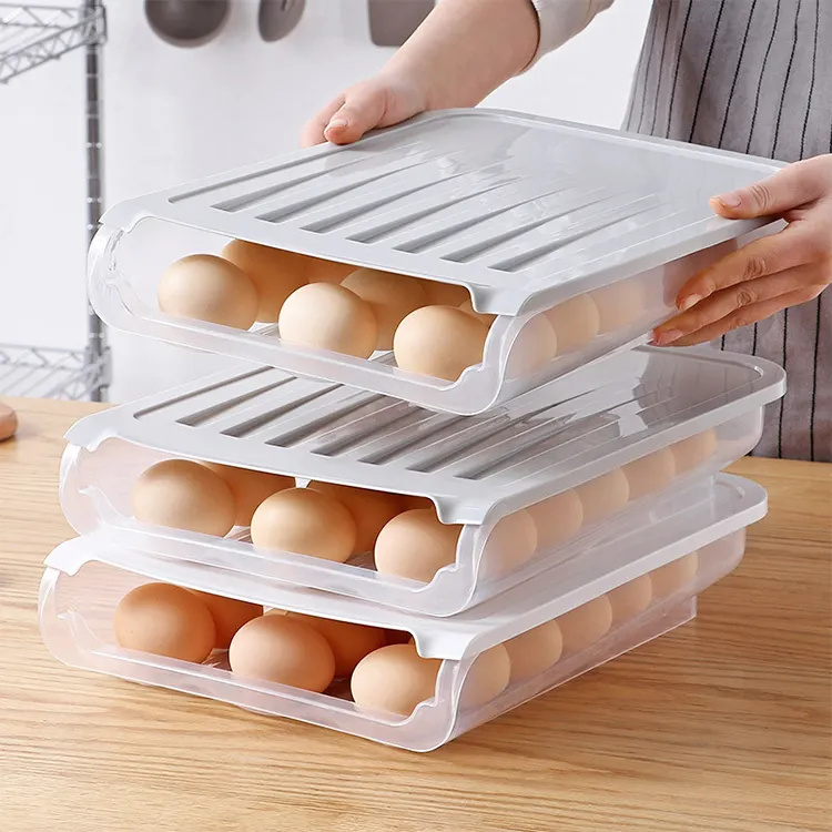 Wadah Penyimpanan Makanan Transparan Volume Besar Kotak Penyimpanan Telur Dapur Gulung Otomatis