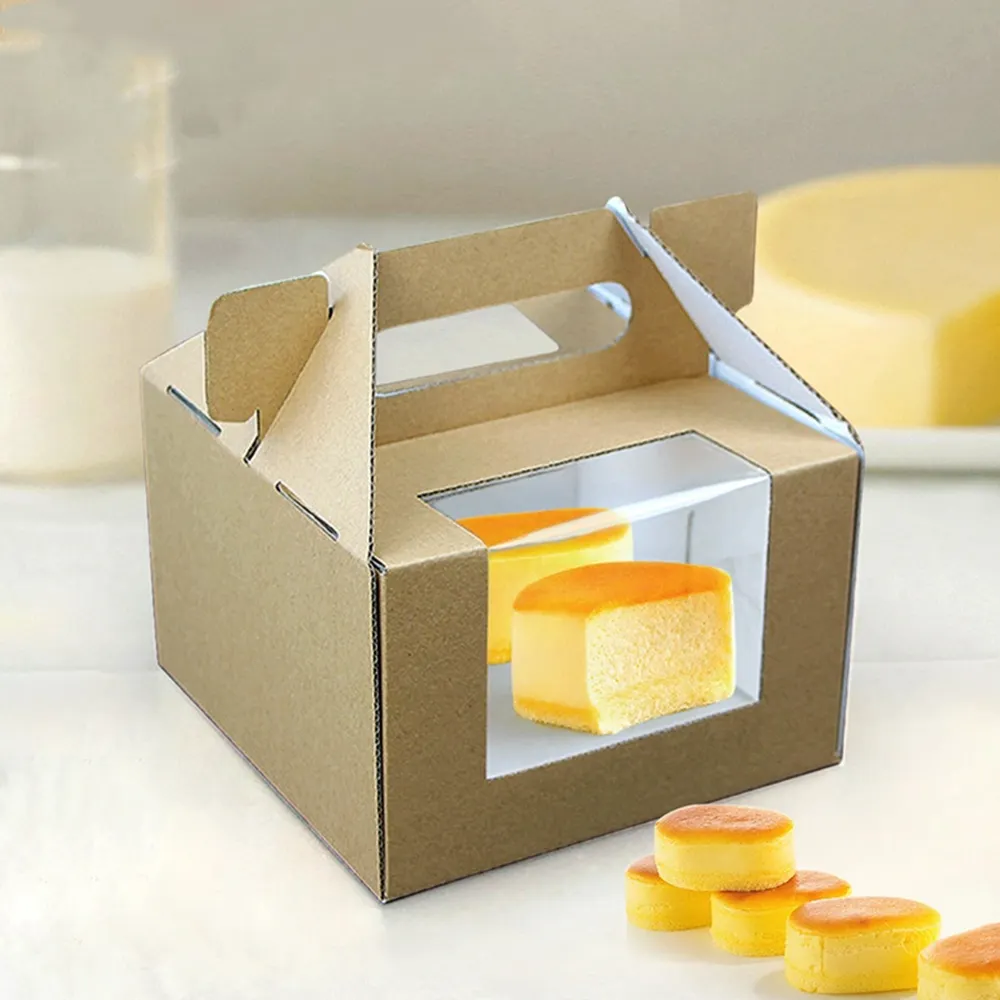 Caja de cartón corrugado para embalaje de alimentos de pastel reciclable desechable personalizado con ventana transparente plegable