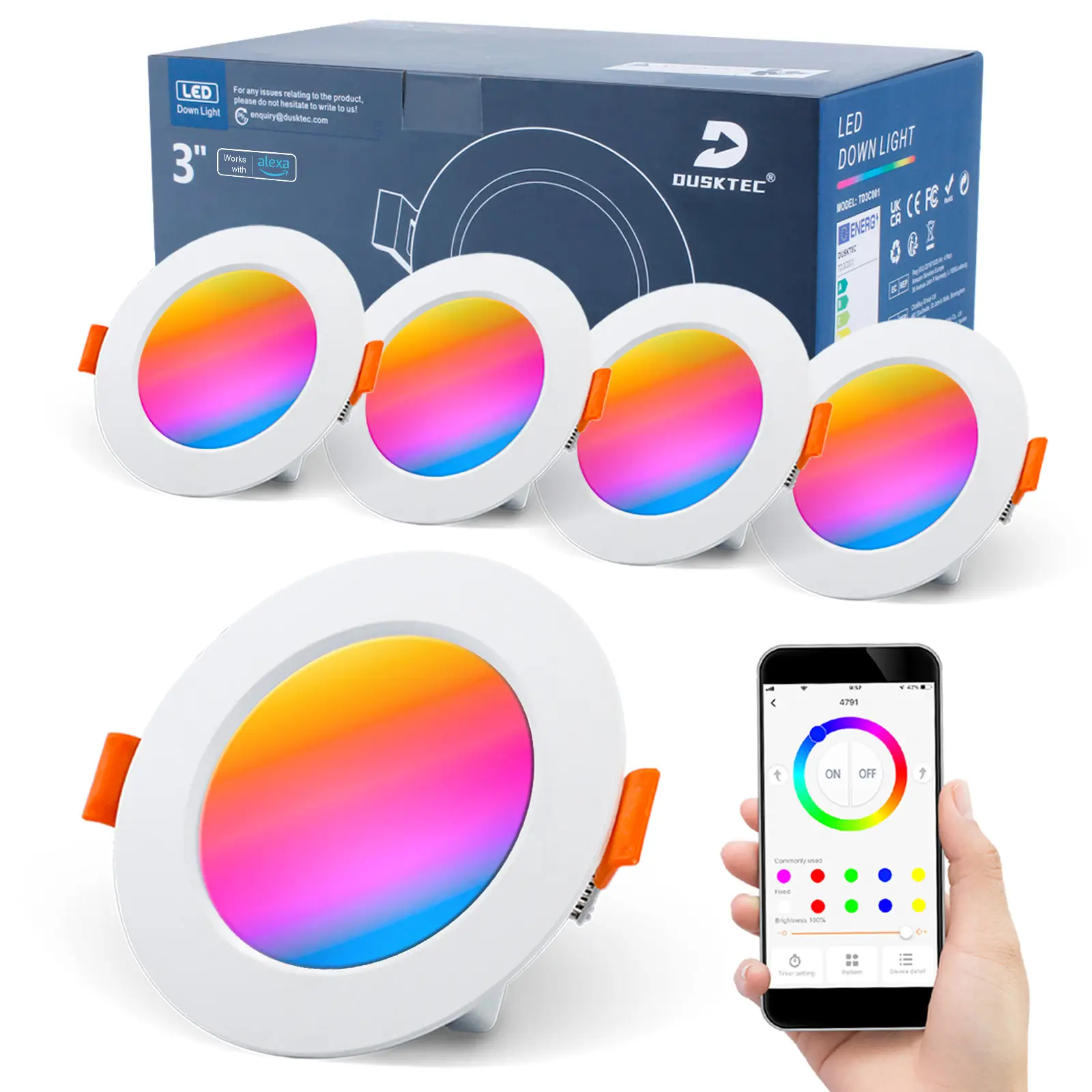 DUSKTEC 3 дюйма 4 дюйма 6 Вт 12 Вт CCT встраиваемый потолок Rgbw Rgb светодиодные светильники умные светодиодные светильники