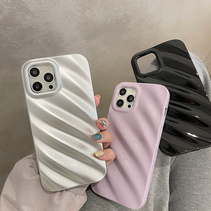 日本韓国インスソリッドカラー波プリーツ電話ケースApple用iPhone 14 Pro Max 11 13 12 14 Plus保護バックカバーシェル - Product Image 1