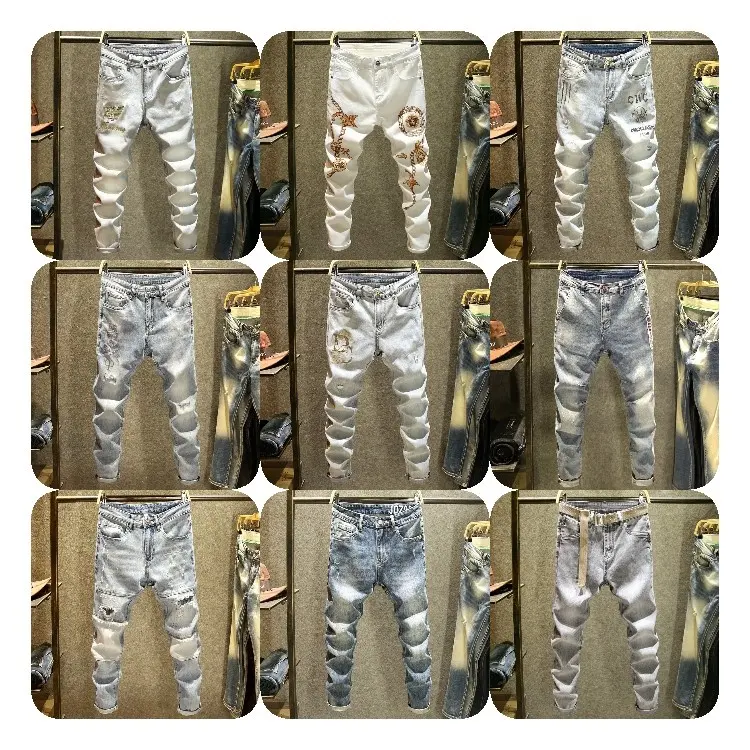 Wholesale 2024 New Men's fashion Stretch Rip skinny jeans cheap Men's zipper jeans