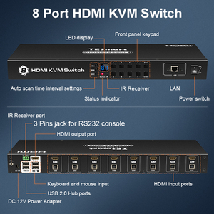 TESmart <strong>8</strong> Port HDMI <strong>KVM</strong> <strong>Switch</strong> With USB2.0 4K@30Hz 8x1 Support Auto Switching USB Drives LAN RS232 Port 8x1 <strong>KVM</strong> Switcher
