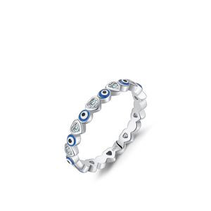 トルコラッキーアイリングスターリングシルバーリング<span class=keywords><strong>S</strong></span> 925ブルーキュービックジルコンファッションリングスターリングシルバー