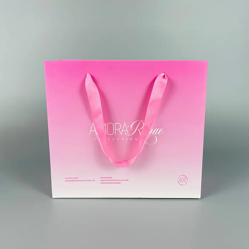 Custom Size Handmade Beauty Pink Shopping Paper Bags With Ribbon For Cosmetic PERFUME