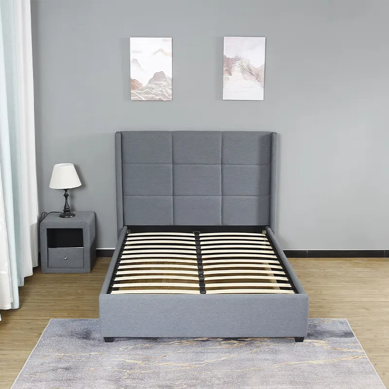 Cama tapizada de tela para muebles modernos para el hogar, cama de tela de lino y terciopelo con almacenamiento Queen King