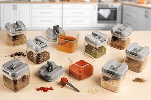 9 Stück 0,5 l langlebige klare Küche Mini-Behälter Kunststoff-Lebensmittel lager behälter Gewürz behälter mit Deckel für Kaffee