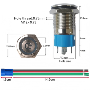 IP65 impermeabile 12mm interruttore a levetta a LED 12V-24V 3A alimentazione aperta SPST metallo interruttore a pulsante presa per cavo spina elettronica - Product Image 3