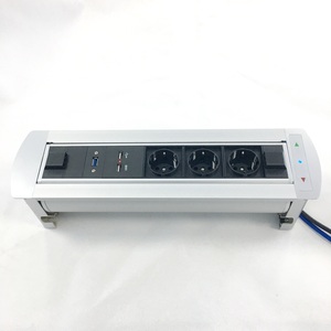 Aleación de aluminio 220V 250V 16A Motorizado oculto girado Alemania abatible hacia arriba enchufe de escritorio con cargador USB y caja de cable de datos - Product Image 3