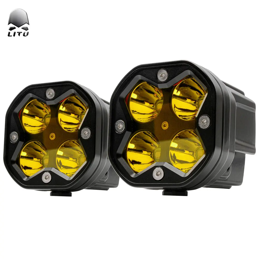 Sistemas de iluminación para coche, luz LED de trabajo de alta calidad, 40W, 12V, IP68, 3 pulgadas, 4 lentes, Color blanco y amarillo