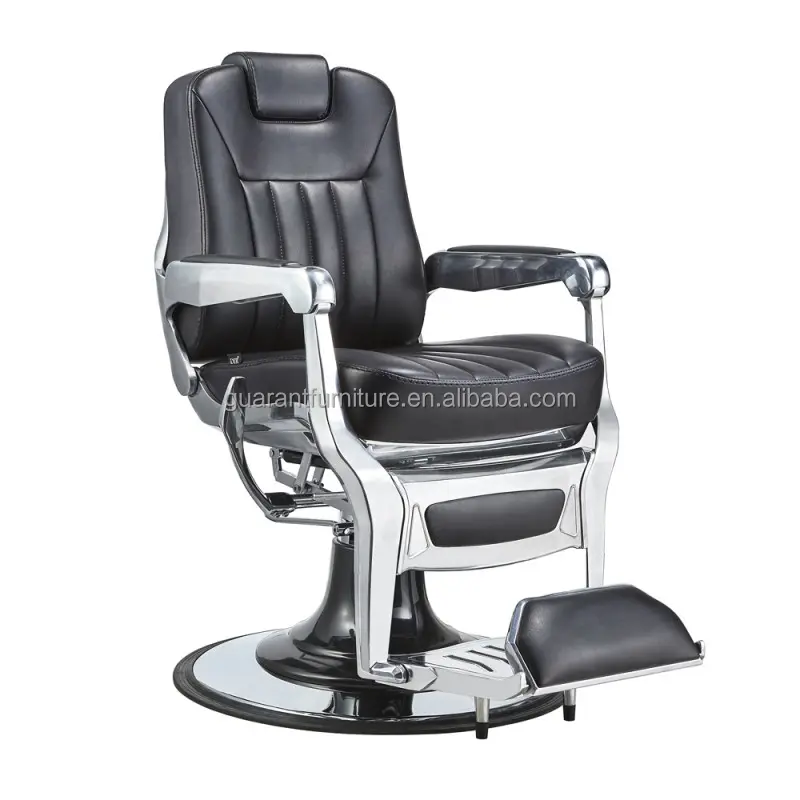 เก้าอี้ช่างตัดผมสำหรับผู้ชายสีดำสีเงินเก้าอี้ตัดผมแบบโบราณ