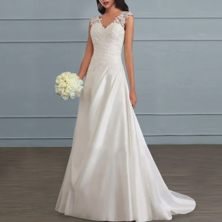 فساتين زفاف دانتيل لون أبيض تصميم جديد بحمالة صدر مفرغة من الخلف فستان زفاف طويل فستان زفاف 2024