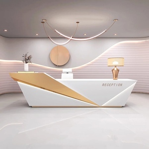 <strong>Custom</strong> Modern Adjustable Height Green Reception <strong>Desk</strong> Beauty Salon Reception <strong>Desk</strong> for Two <strong>Computers</strong> - Product Image 1