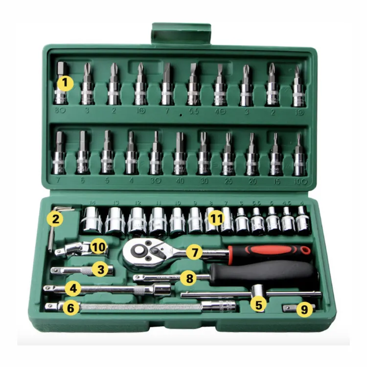 Heavy Duty Hand Tools Complete Socket Tool Set Mini 46 Pcs Socket Wrench Set, Impact Socket Set