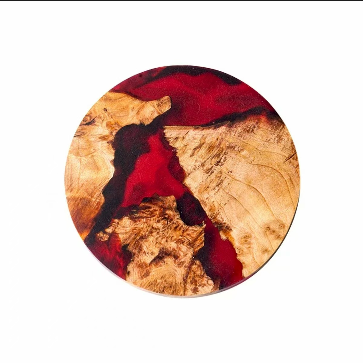 Red resin wood coaster