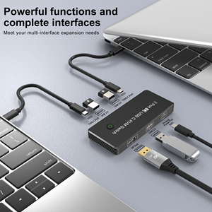 Repetidor de fecha y audio A126 4K 60Hz 8K 30Hz Conmutador KVM Displayport 1,4 USB 2,0 Tipo C 2 Entrada 4 Salida Conmutador KVM
