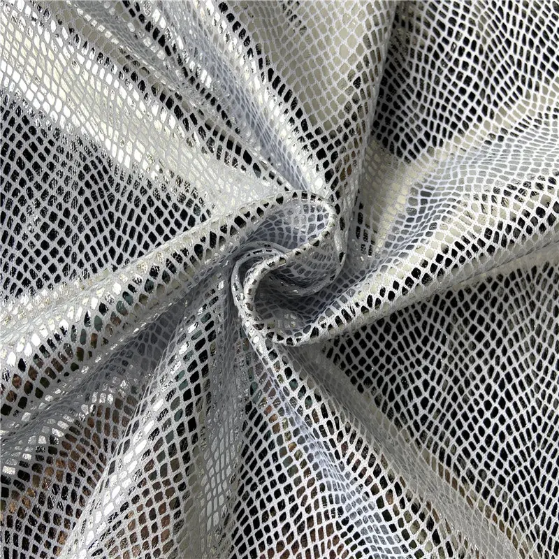100 poliestere % tessuti interlock stampa a caldo in argento tessuto di scintillio lucido lavorato a maglia per il pannello esterno del vestito cappotto di scarpe