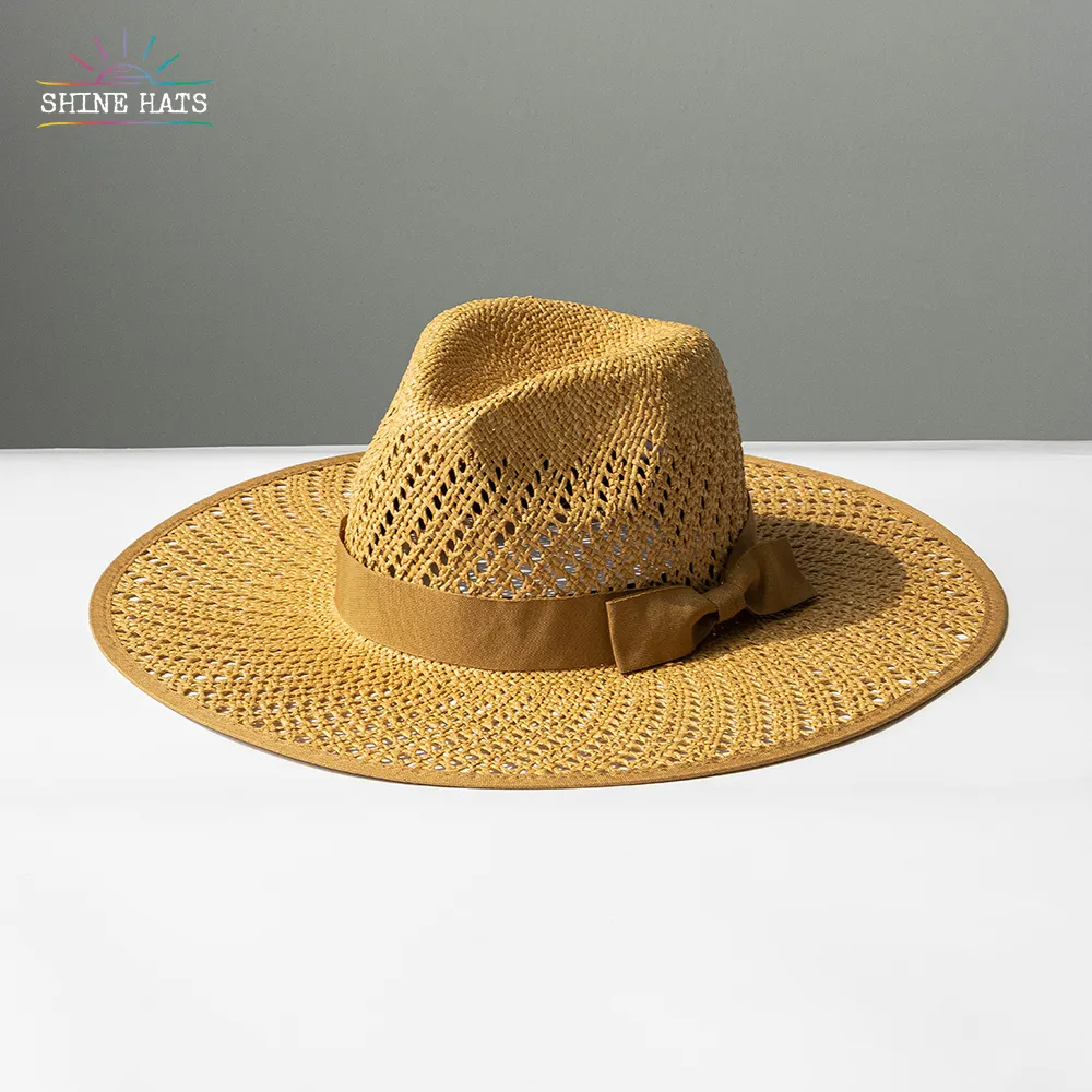 2023 Shinehats Classic Jazz Top Fedora Mão Tecida de Alta Qualidade Removível Guarnição Banda Chapéu De Palha Mulheres Senhoras com Hatband