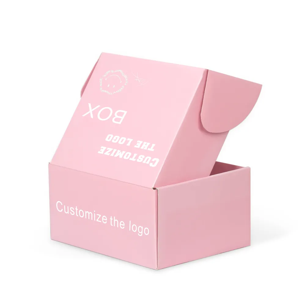 Caixa de papel para embalagem de cosméticos, cor rosa, logotipo personalizado de fábrica, caixa de papel para envio, caixa de alta qualidade, papelão ondulado