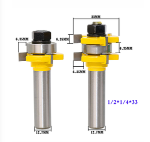 L-N072 2 PC 8Mm 1/2Inch 1/4Inch Chân Chất Lượng Cao Lưỡi & Rãnh Doanh Lắp Ráp Router Bit Thiết Lập 3/4 "Cổ Gỗ Cắt Công Cụ - Product Image 1