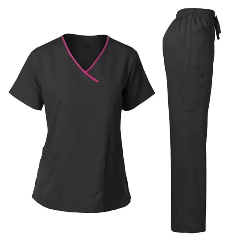 Prezzo a buon mercato nuovo Design due pezzi personalizzato infermiera medica indossare colore nero donne bellezza Spa uniforme manica corta uniformi del salone