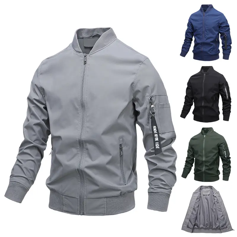 New 2022 Men'S Casual Jacket Solid Color Men'S Jacket Casual Fashion Outdoor Sports Bomber Custom Logo Men'S Jacket