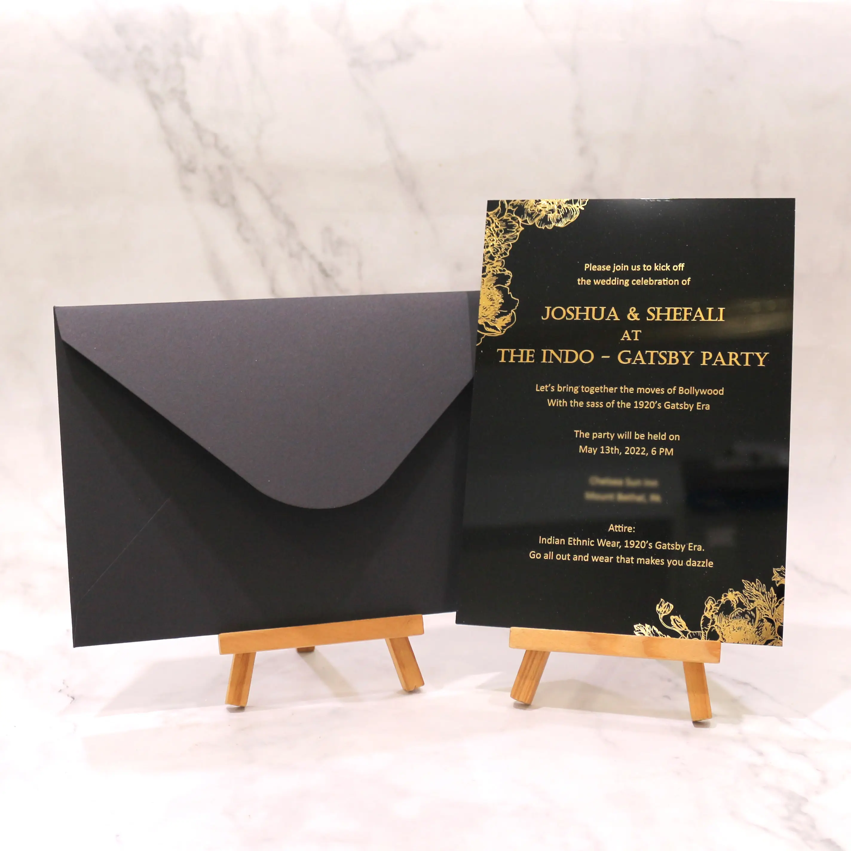 Elegante Tarjeta de invitación de boda de acrílico negro con sobres invitación de cumpleaños personalizada tarjetas de agradecimiento tarjetas RSVP