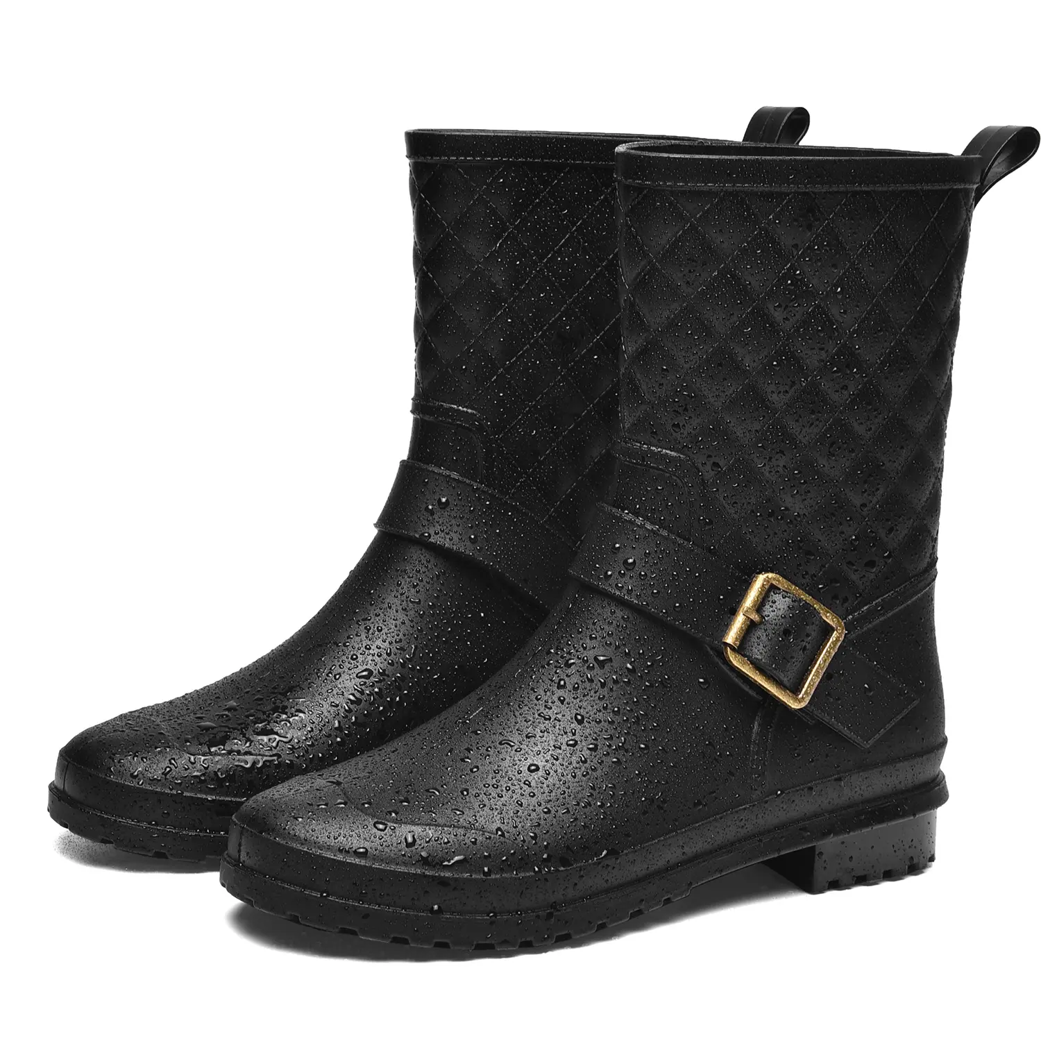 Bottes de pluie élégantes, antidérapantes et résistantes à l'usure, à talons bas, imperméables et huilées avec boucle décorative