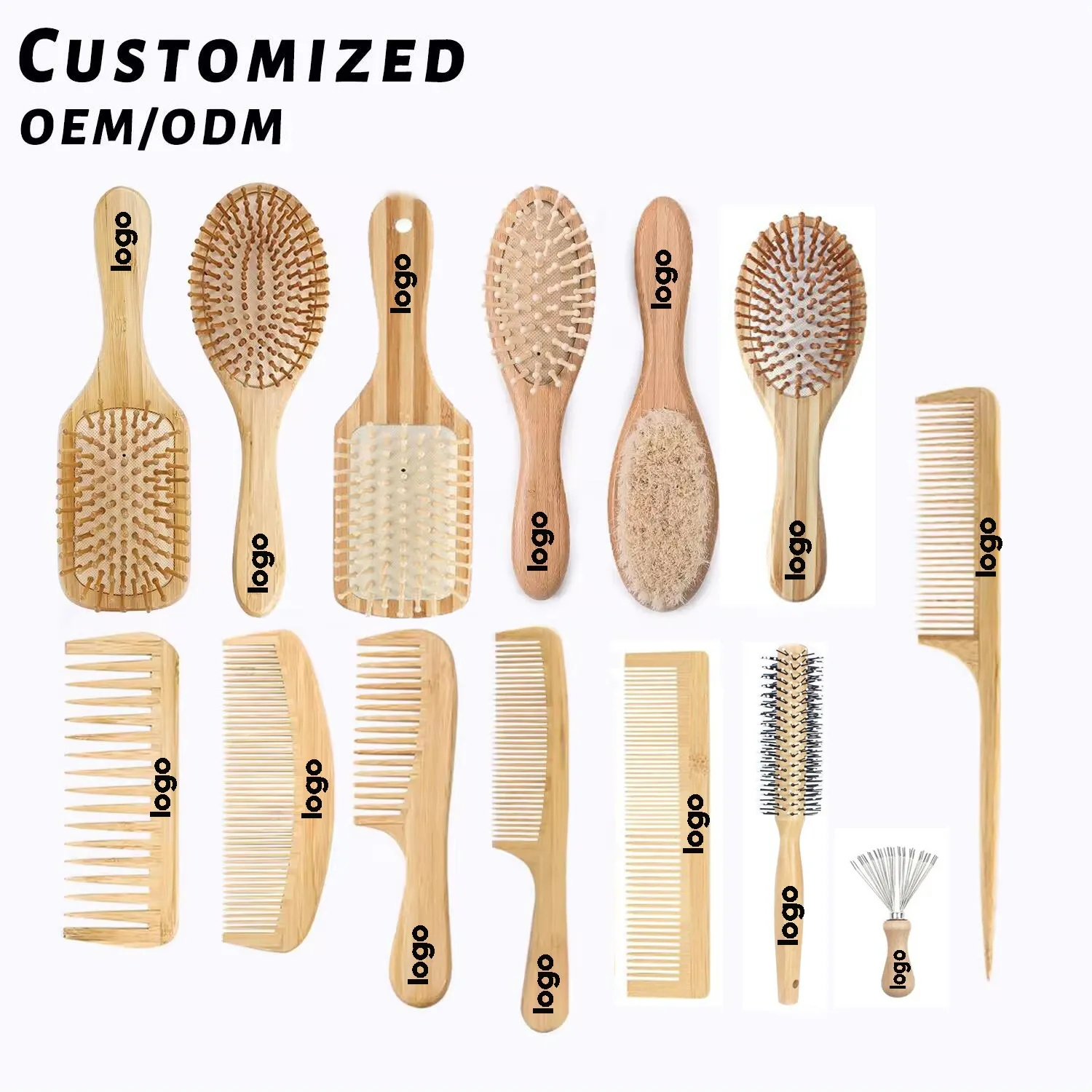 Customize Logo Personalized Wide Tooth Wood Comb Wholesale Cheap Eco-friendly Bamboo Wooden Detangling Hair Comb for Women