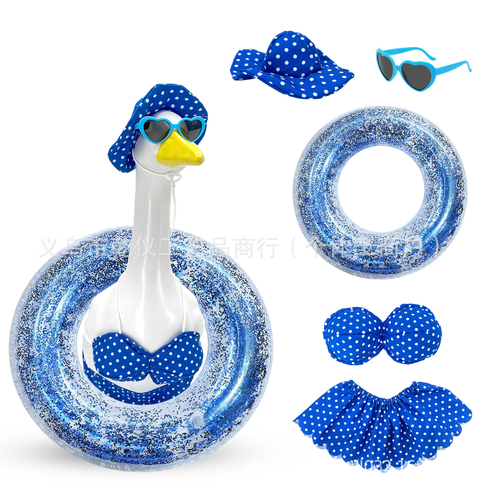 new style blue polka-dot 5-piece bikini set