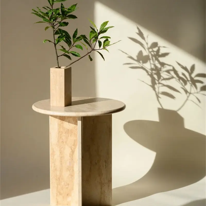 HZX Console Mesa Italiana Elegante Pedra Natural Mobiliário Estreito Esculpido Mármore decorativo Travertino Side Table