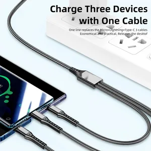 66W 3 In1急速充電タイプCケーブルワイヤー携帯電話マイクロUSBケーブルXiaomiredmi用SamsungタイプCデータコードiPhone15用 - Product Image 3