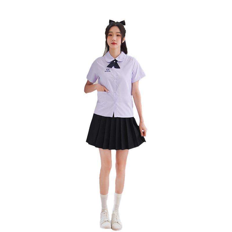 Thai girls short sleeves + black skirt + cross tie