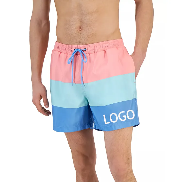 Logotipo personalizado Mens Cores Sólidas Respirável Quick Dry Waterproof Beachwear Natação Trunks com bolsos