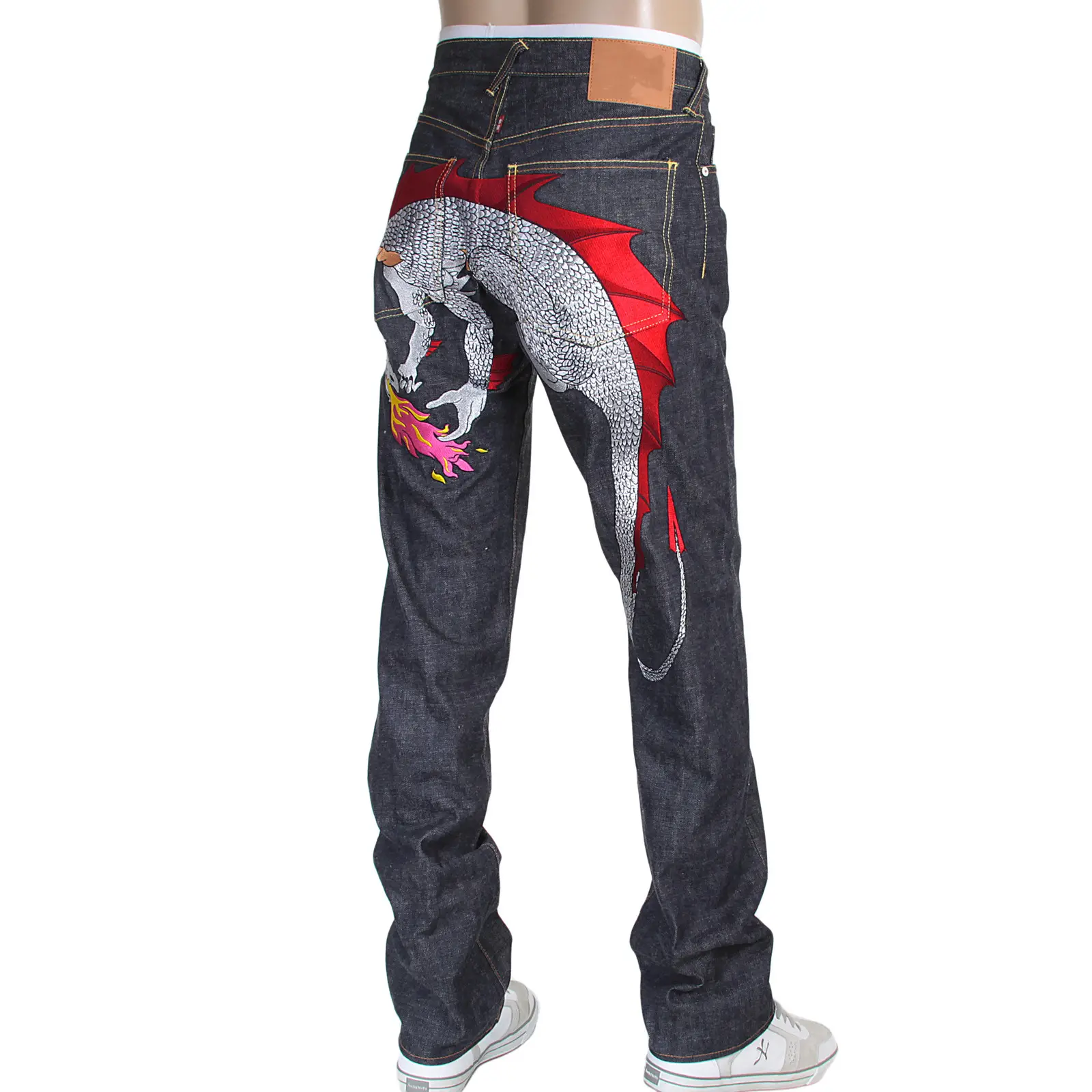 Vaqueros con bordado de alta calidad para hombre, jeans de pierna recta con bordado de indigo japonés